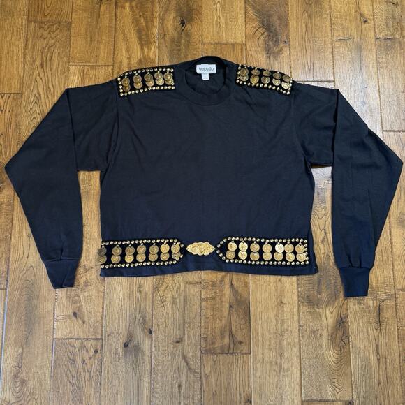 Gepetto Tops - VTG Gepetto Long Sleeve Top With Gold Coin and Studded Embellishments Womens L